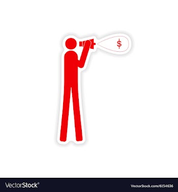 Stylish sticker on paper man megaphone money vector image