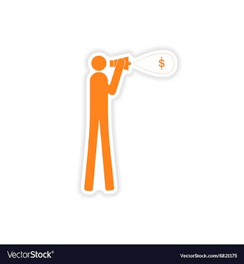 Stylish sticker on paper man megaphone money vector image