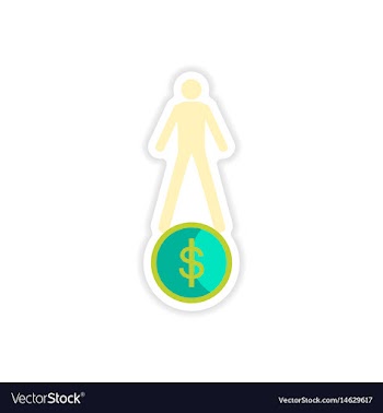 Stylish sticker on paper man on coin vector image