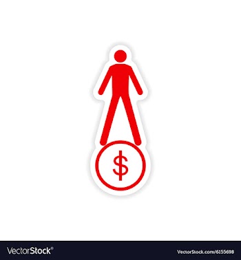 Stylish sticker on paper man on coin vector image