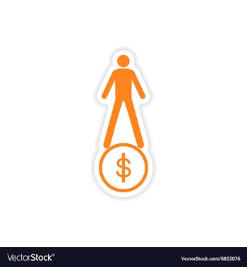 Stylish sticker on paper man on coin vector image
