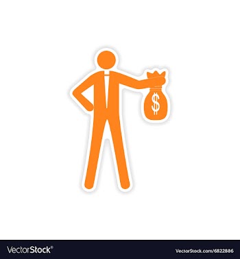 Stylish sticker on paper man with bag money vector image