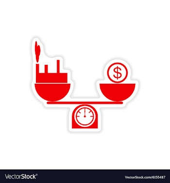 Stylish sticker on paper money building scales vector image