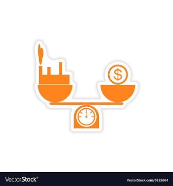Stylish sticker on paper money building scales vector image