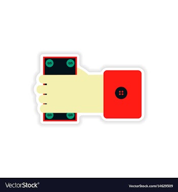 Stylish sticker on paper money in hand vector image