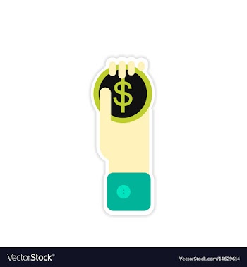 Stylish sticker on paper money in hand vector image