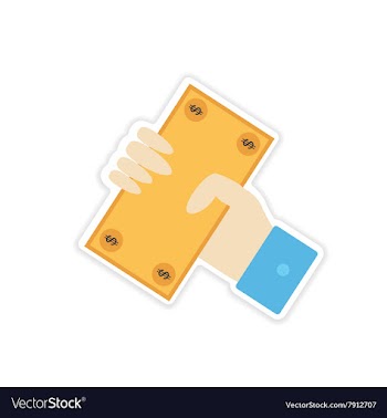 Stylish sticker on paper Money in hand vector image