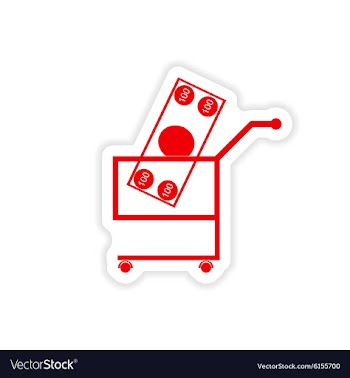 Stylish sticker on paper money in trolley vector image
