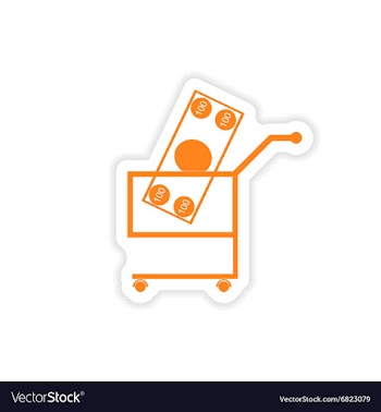 Stylish sticker on paper money in trolley vector image
