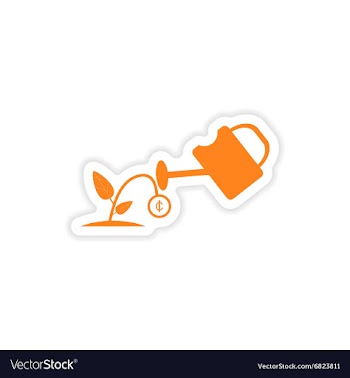 Stylish sticker on paper Money plant and watering vector image