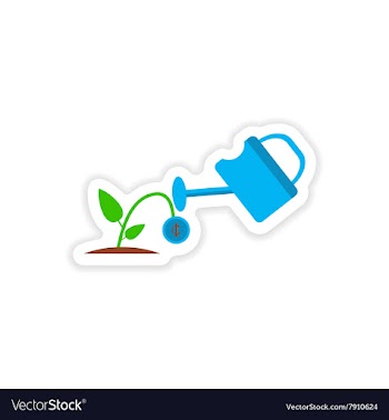 Stylish sticker on paper Money plant and watering vector image