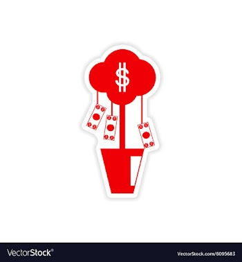 Stylish sticker on paper money tree and dollars vector image