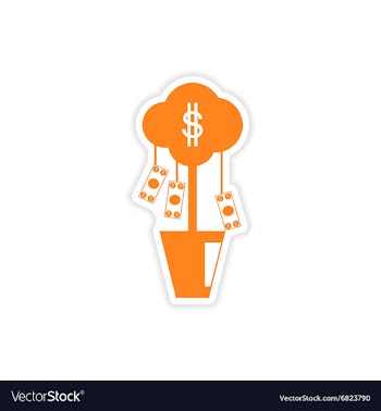 Stylish sticker on paper money tree and dollars vector image