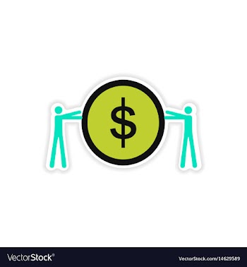 Stylish sticker on paper people and coins vector image
