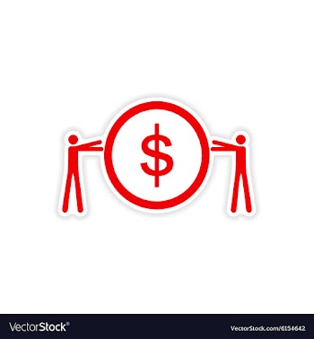 Stylish sticker on paper People and coins vector image