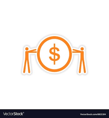 Stylish sticker on paper People and coins vector image