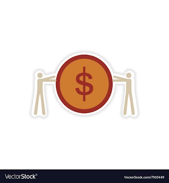 Stylish sticker on paper People and coins vector image