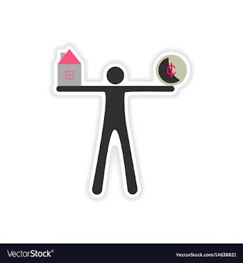 Stylish sticker on paper people house coin vector image