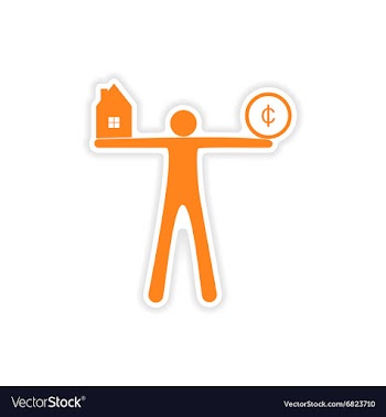 Stylish sticker on paper people House Coin vector image