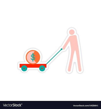 Stylish sticker on paper people money in trolley vector image