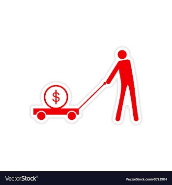 Stylish sticker on paper people money in trolley vector image