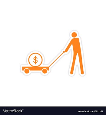 Stylish sticker on paper people money in trolley vector image
