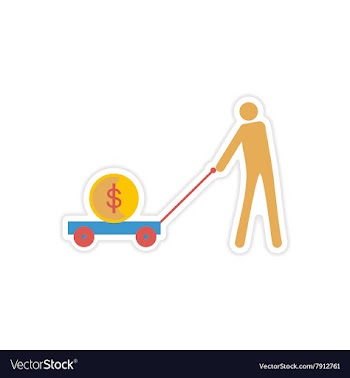 Stylish sticker on paper people money in trolley vector image