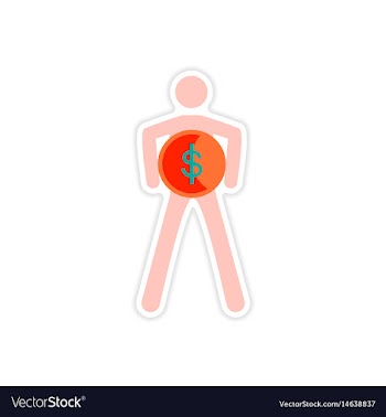 Stylish sticker on paper person with coin vector image