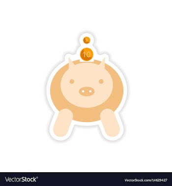 Stylish sticker on paper piggy bank and money vector image