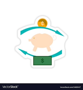 Stylish sticker on paper piggy bank and money vector image