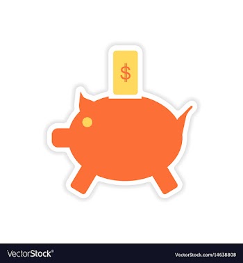 Stylish sticker on paper piggy bank and money vector image
