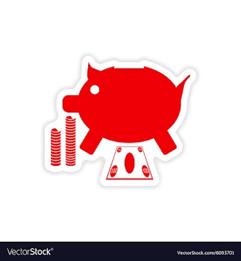 Stylish sticker on paper piggy bank and money vector image