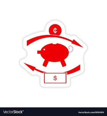 Stylish sticker on paper piggy bank and money vector image