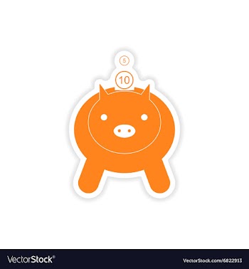Stylish sticker on paper piggy bank and money vector image