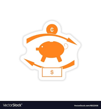 Stylish sticker on paper piggy bank and money vector image