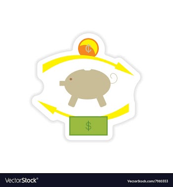 Stylish sticker on paper piggy bank and money vector image
