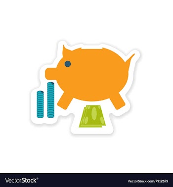 Stylish sticker on paper piggy bank and money vector image