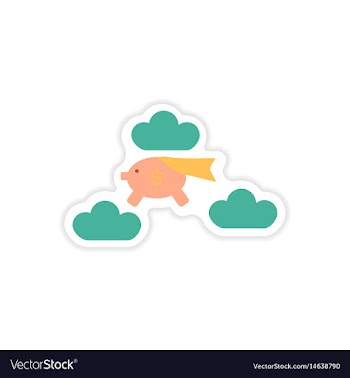 Stylish sticker on paper piggy bank in the clouds vector image