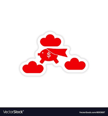 Stylish sticker on paper piggy bank in the clouds vector image