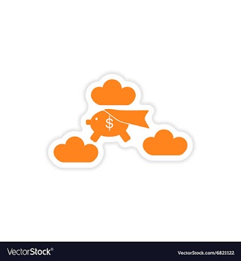 Stylish sticker on paper piggy bank in the clouds vector image