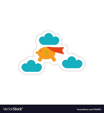 Stylish sticker on paper piggy bank in the clouds vector image