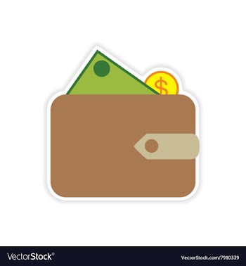Stylish sticker on paper purse and money vector image