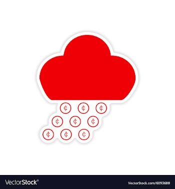 Stylish sticker on paper rain cloud coins vector image