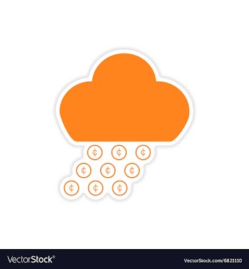 Stylish sticker on paper rain cloud coins vector image