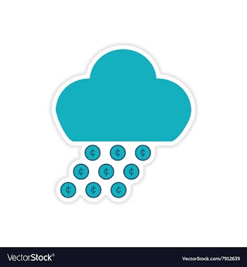 Stylish sticker on paper rain cloud coins vector image