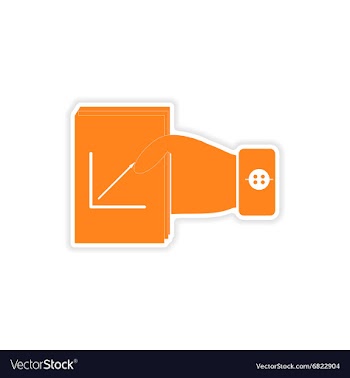 Stylish sticker on paper report in hand vector image