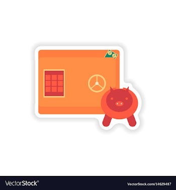 Stylish sticker on paper safe and piggy bank vector image