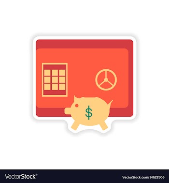 Stylish sticker on paper safe and piggy bank vector image