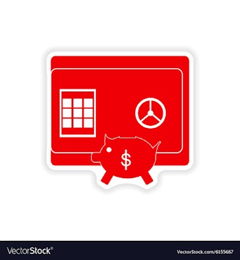 Stylish sticker on paper safe and piggy bank vector image