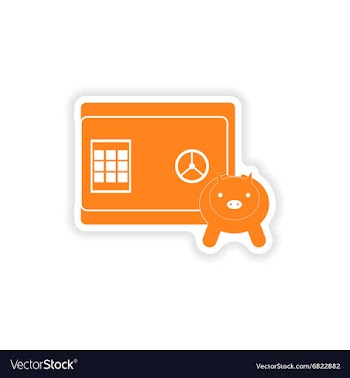Stylish sticker on paper safe and piggy bank vector image